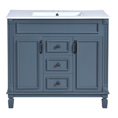 Meuble-lavabo moderne à un lavabo, 36 po L x 18 po P, avec portes à fermeture amortie
