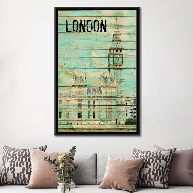 Londres, impression sur toile tendue, H 26 po x l 18 po x P 1,5 po, Toile encadrée noire, Pas de tapis