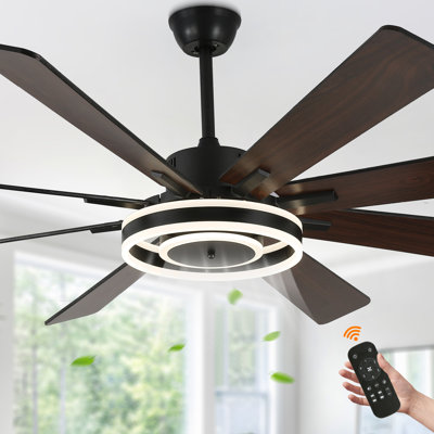 Ventilateur de plafond 72 "noir moderne avec lumière et télécommande, moteur CC silencieux à 6 vitesses, température de 3 couleurs, ventilateur de plafond réversible pour les grandes pièces