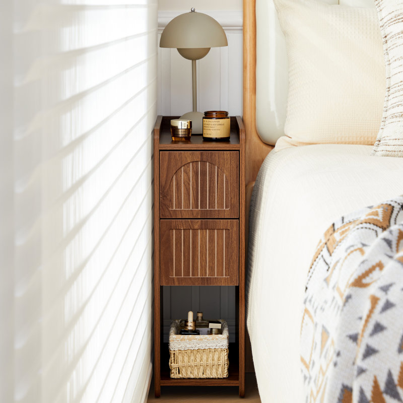 Ailey 2-Drawer Narrow Nightstand with Push-to-Open, Compact Bedside Table, 1