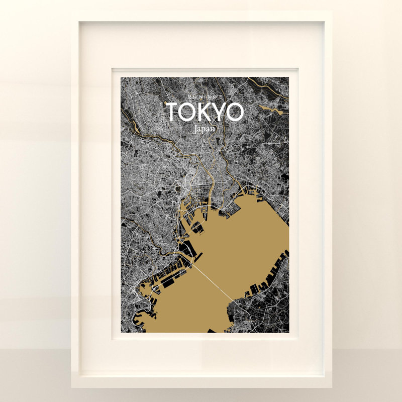 Tokyo City Map in Luxe 1 Piece Wall Art, 27.6cm H x 19.7cm W x 0.05cm D