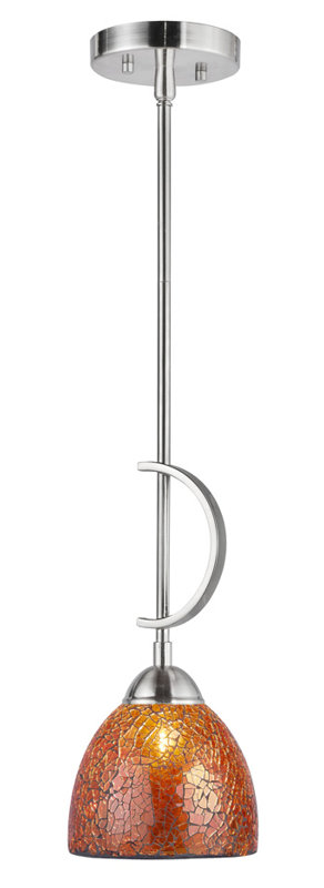 Gennadius 1 - Light Single Pendant, Amber Mosaic Bell, Satin Nickel