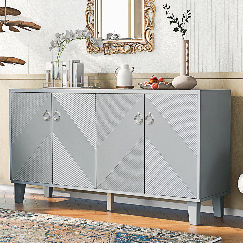 Accent Cabinet With Geometric Patterns, Entryway Cabinet, Silver