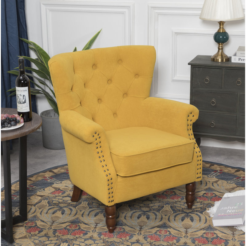 Fauteuil à oreilles en polyester capitonné de 29 po de large Jacquelyn, Polyester à 100 % jaune
