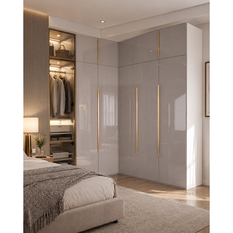 Garde-robe moderne, 93 po de hauteur, 2 portes, 42 po de largeur pour la forme en «L» - PET gris. Côté droit.