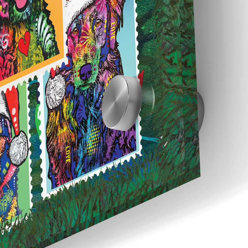 Art mural en verre Winston Porter «Santa Hat Animal Stamps» par Dean Russo, H 24 po x l 36 po x P 0,2 po
