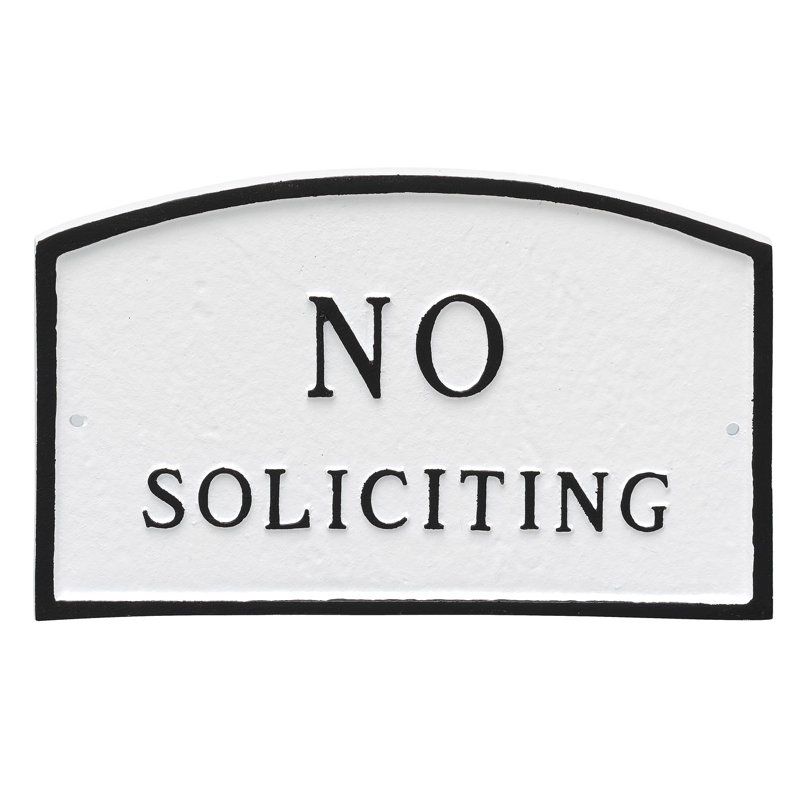 Plaque en arche «No Soliciting», Blanc / Noir, H 10 po x l 15 po x P 0,25 po