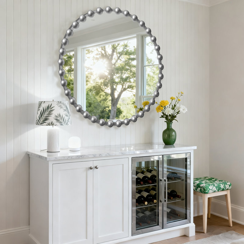 Miroir mural rond en métal, Argent argent, 36 po x 36 po