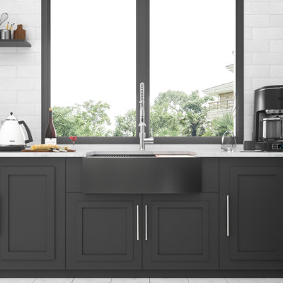 33-Inch Black Stainless Steel Apron Front Kitchen Sink Workstation Gunmetal 33"