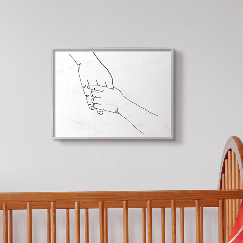 Family Holding Hands Pose Minimal Linework, 16" H x 20" W x 1.5" D, Midnight Black Framed Giclee