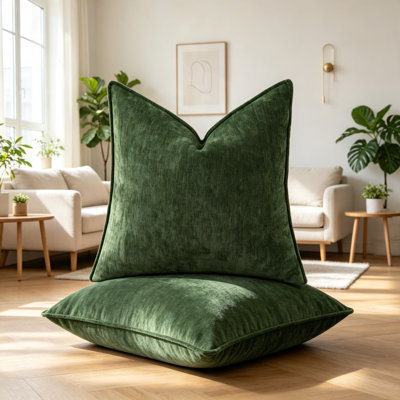 Housses de coussin en velours chenille 45 x 45 cm, ensemble de 2, vert mousse