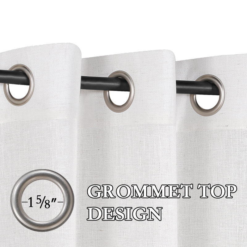 2 panneaux de rideau en lin de couleur unie avec œillets Lyla, Blanc, L 52 po x L 96 po