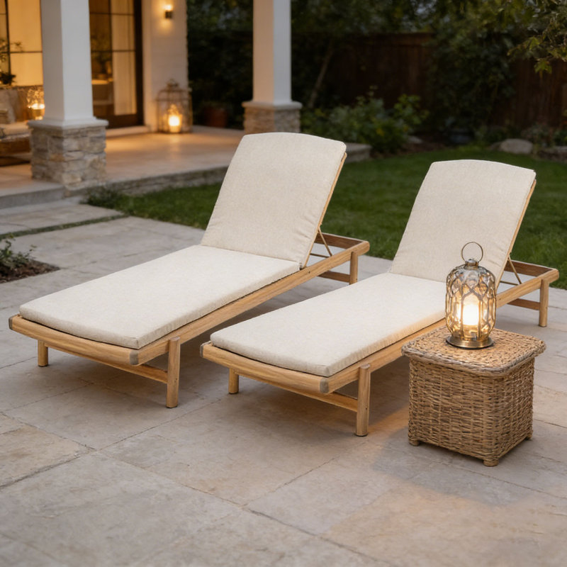 Chaise longue en bois avec coussin