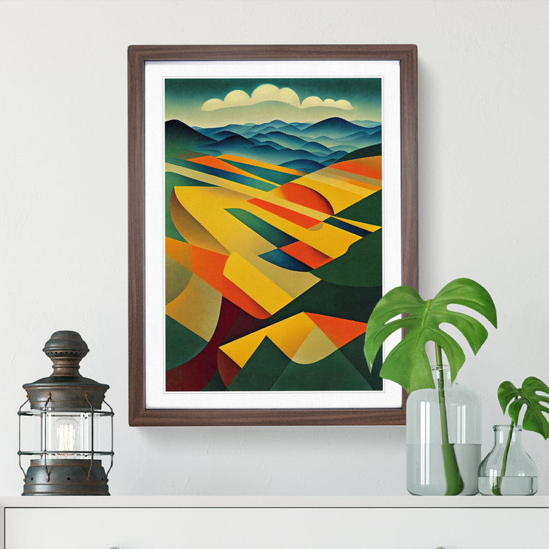 Abstract Landscape Meadow No.4 - Framed Print, 46cm H x 34cm W x 2cm D, Walnut Framed