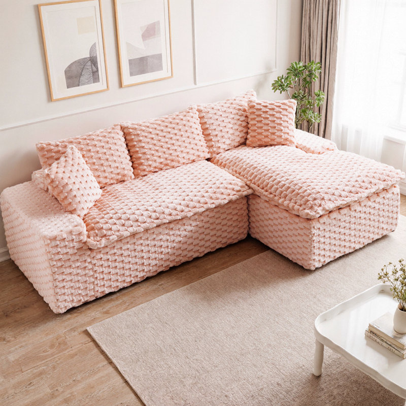 Canapé modulaire rembourré en velours Turtle, Polyester rose, Orienté à droite