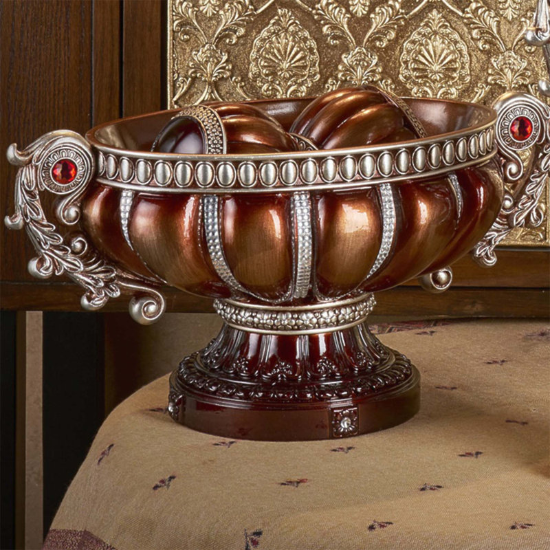 Élégant bol décoratif à pieds de 8,75 pouces avec accents bronze et argent, parfait pour présenter des fruits et des décorations