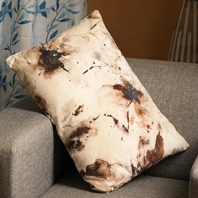 Hand-Embroidered 100% Cotton Velvet Printed Cushion in Brown-16X24"