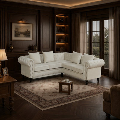 Traditional Beige Chesterfield 2-Piece Sectional Sofa