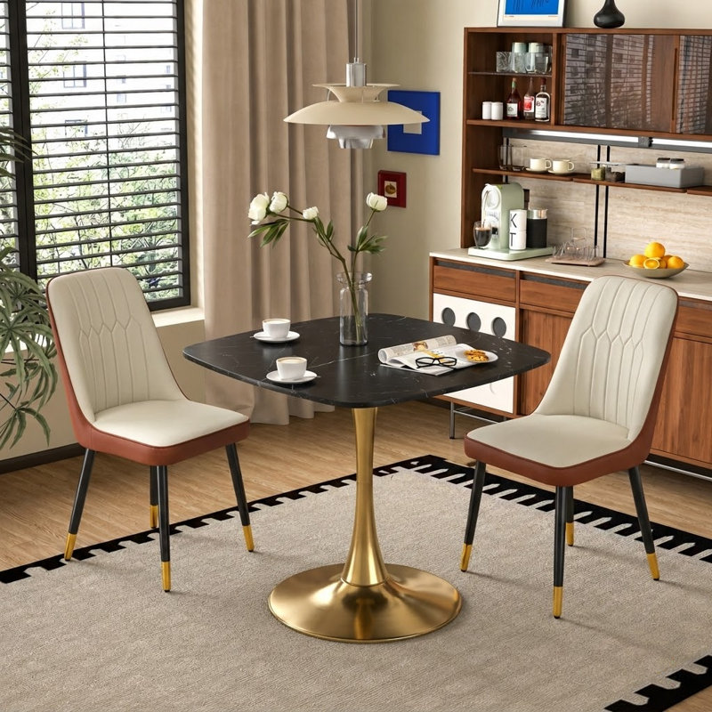 Table de salle à manger moderne 31 "avec piédestal en métal, Black;Gold