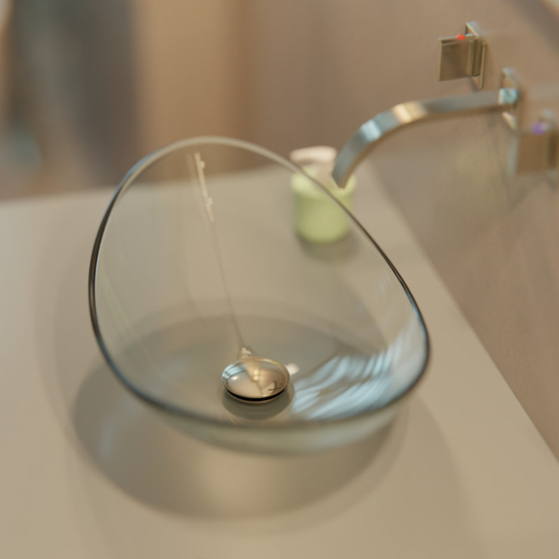 Novatto 13.5'' Glass Oval Bathroom Sink, Clear, Brushed Nickel