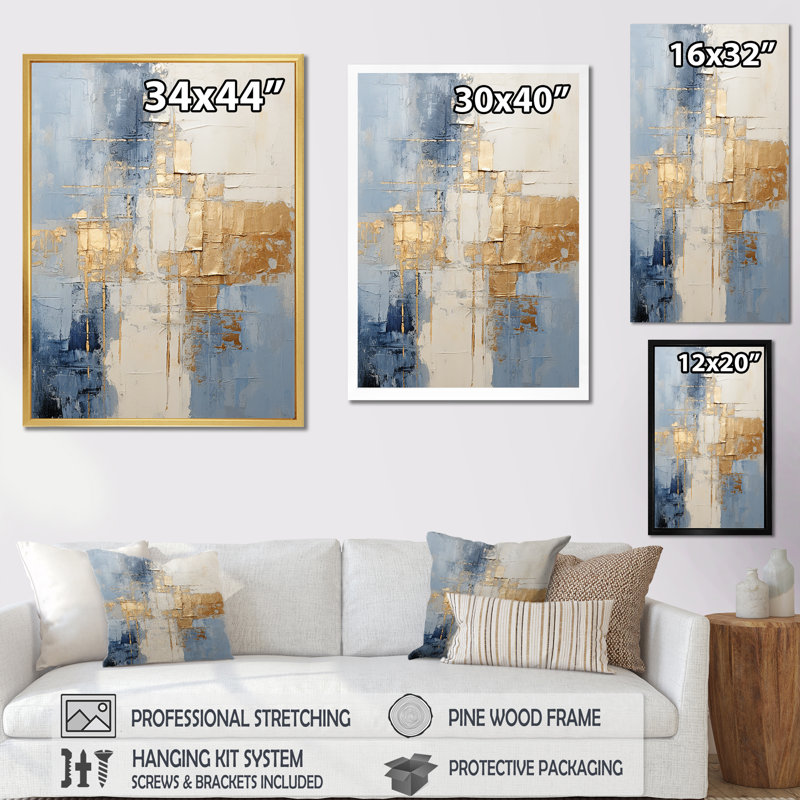 Art mural sur toile scandinave minimaliste beige et doré II, Cadre flottant doré, 44" H x 34" W