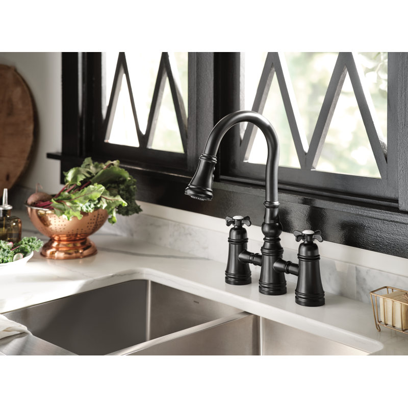 Weymouth Pull Down Touch Double Handle Kitchen Faucet, Matte Black