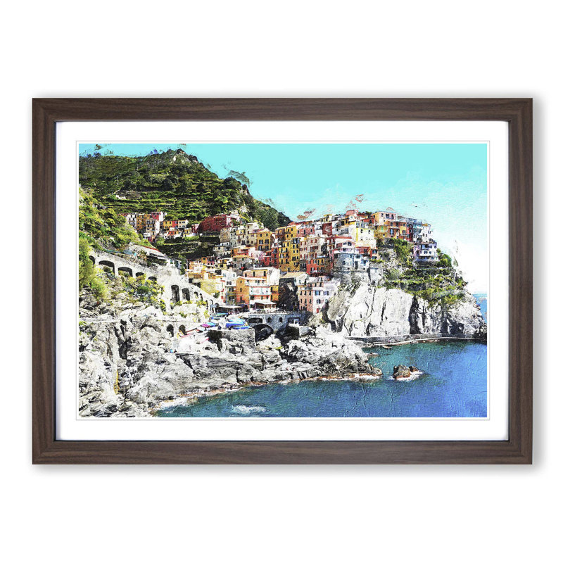 Cinque Terre in Italy - Picture Frame Painting Print, Walnut Framed, 48cm H x 65cm W x 2cm D