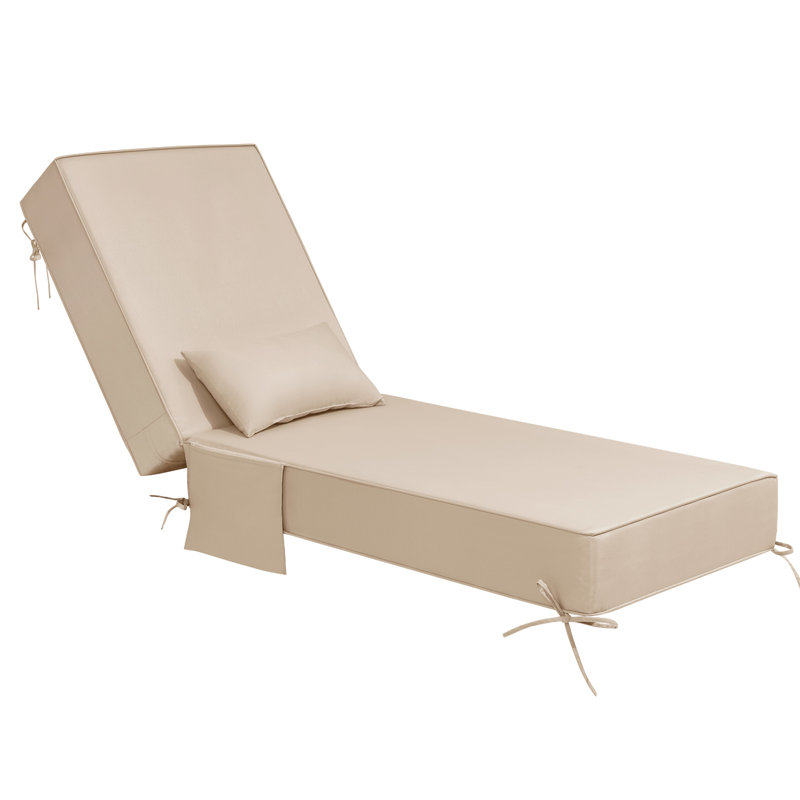 26.5'' W x 80'' D x 6'' H Outdoor Chaise Lounge Seat / Back Cushion with Pillow and Pocket, 1, Beige