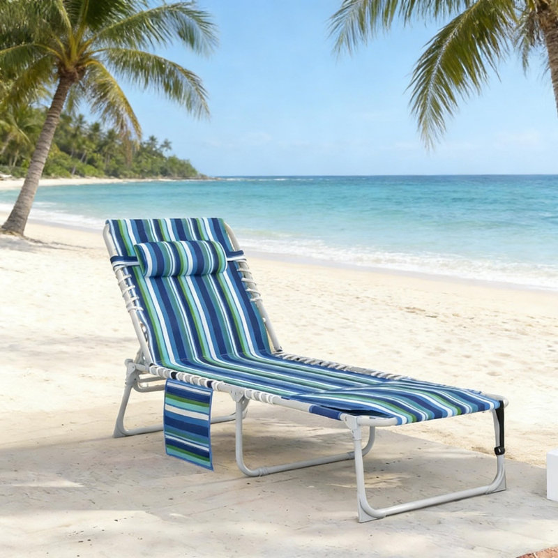 Méridienne pliante avec table d'appoint, 5 positions, trou frontal, filet respirant, capacité de 264 lb, utilisation à la plage