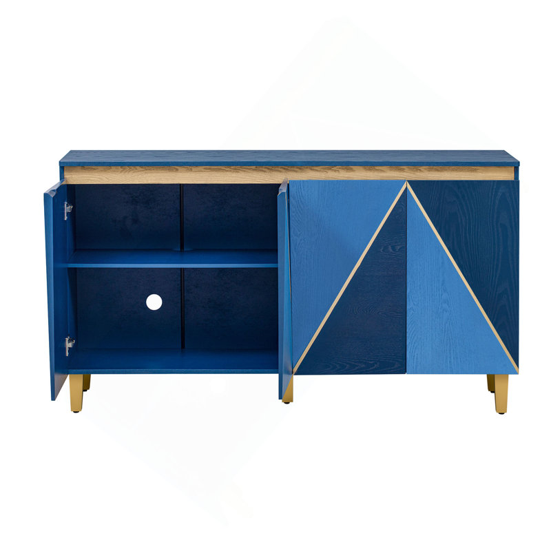 60" Retro Buffet Cabinet with Storage, 4-Door Vintage Sideboard Cabinet with Dimensional Effect Doors and Adjustable Shelves for Dining Room, Kitchen, and Living Room