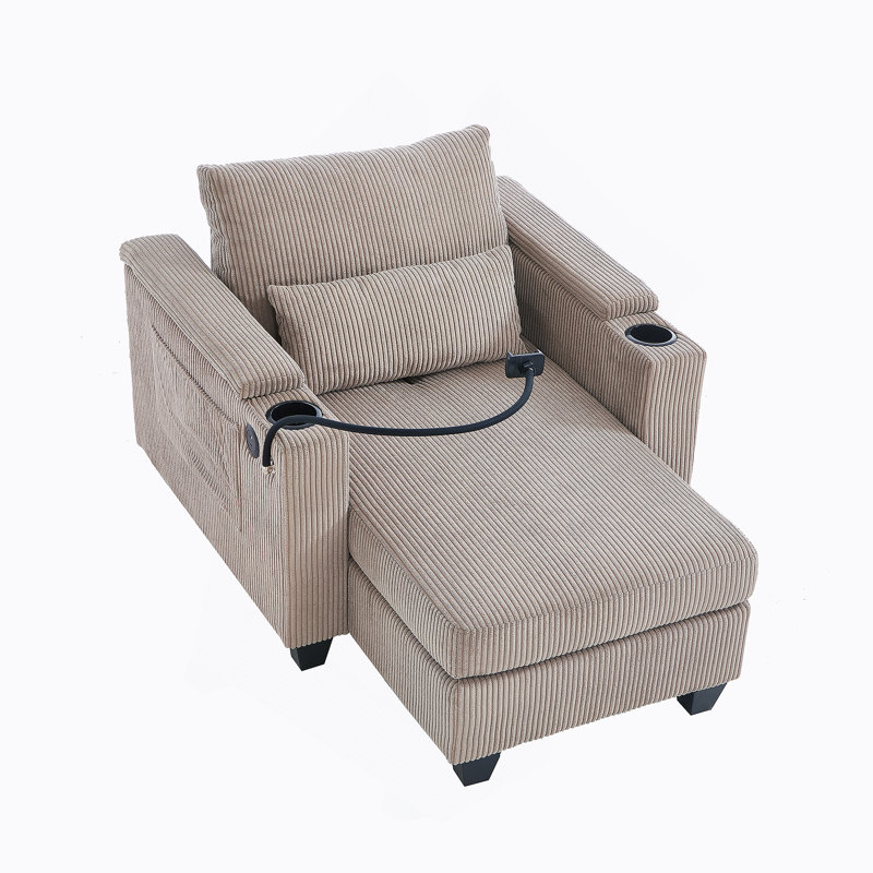 Canapé-lit convertible avec rangement intelligent, ports USB, porte-gobelets et porte-téléphone, idéal pour les espaces de vie compacts