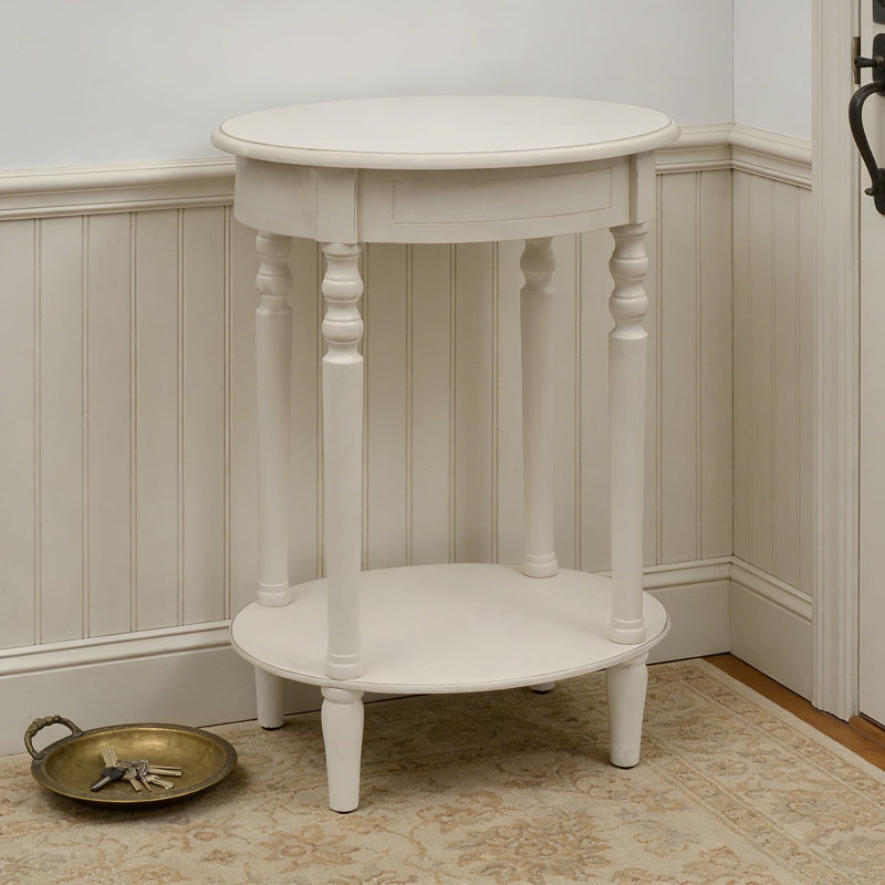 Table d'appoint simplifiée ovale avec tablette de rangement, table d'appoint en bois peu encombrante pour le salon, la chambre à coucher ou le vestibule