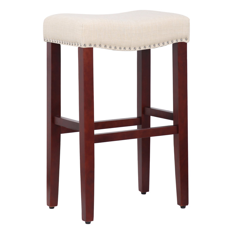 Jameson Upholstered Counter Stool with Solid Wood Frame, Bar Stool (29” Seat Height), Beige/Cherry