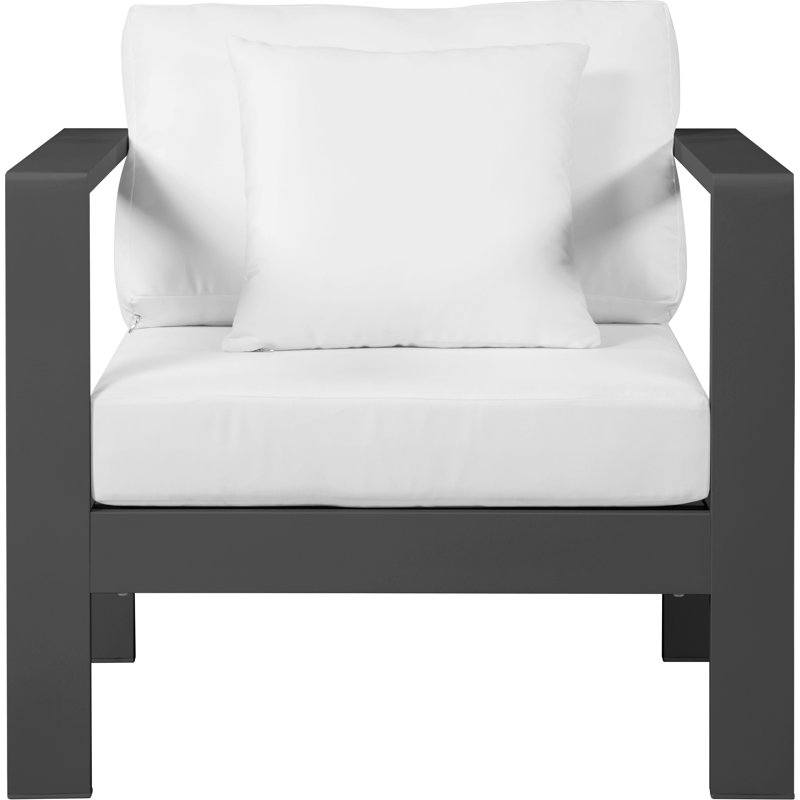 Chaise de patio avec coussins Lajoy, Gris foncé, Blanc