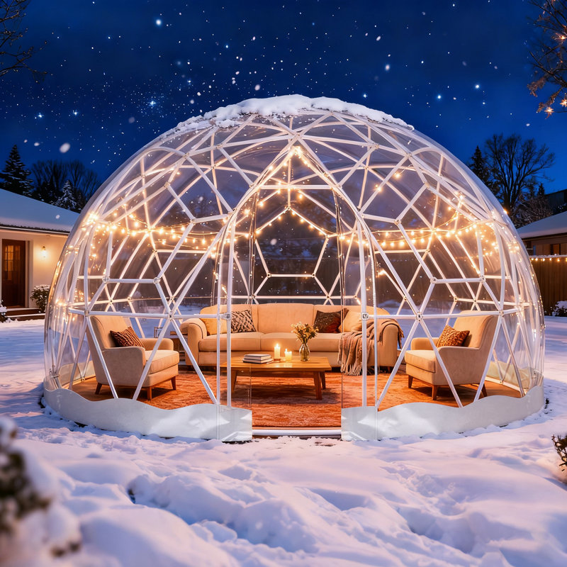 Tente bulle de jardin de 2,95 m (9,7 pi) pour 2 à 4 personnes, dôme géodésique transparent, blanc
