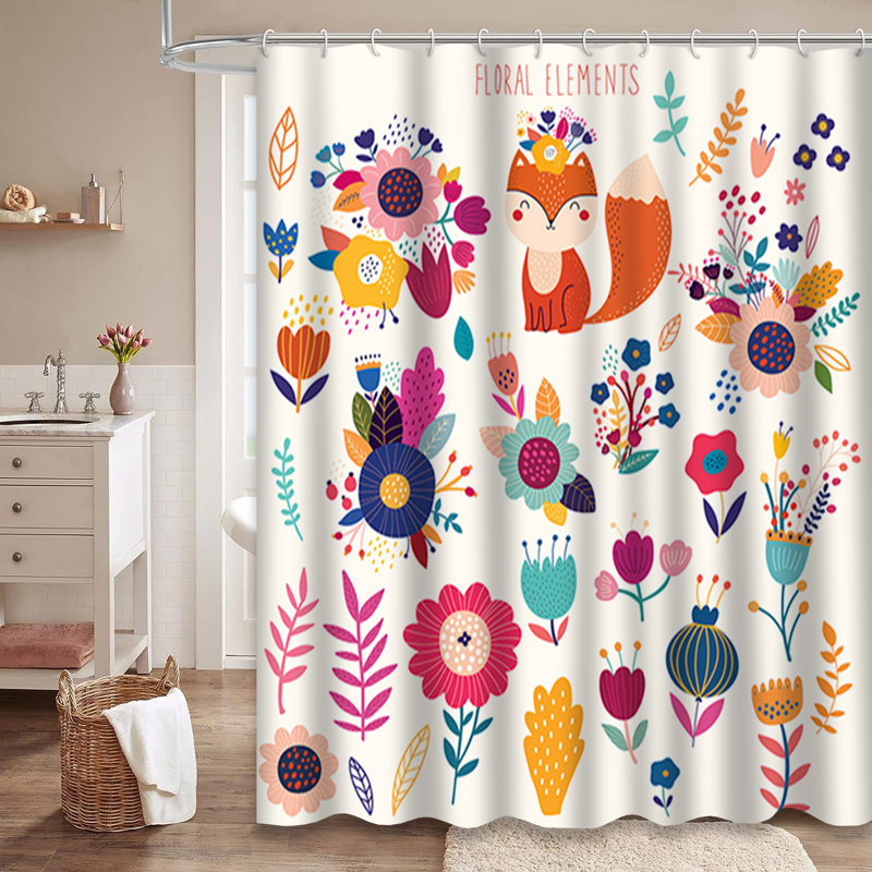Rideau de douche floral avec 12 crochets, L 72 po x l 84 po
