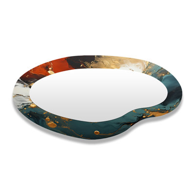 Orange et vagues ondulées dorées, mélodie I - Art abstrait en métal - Miroir mural moderne et irrégulier