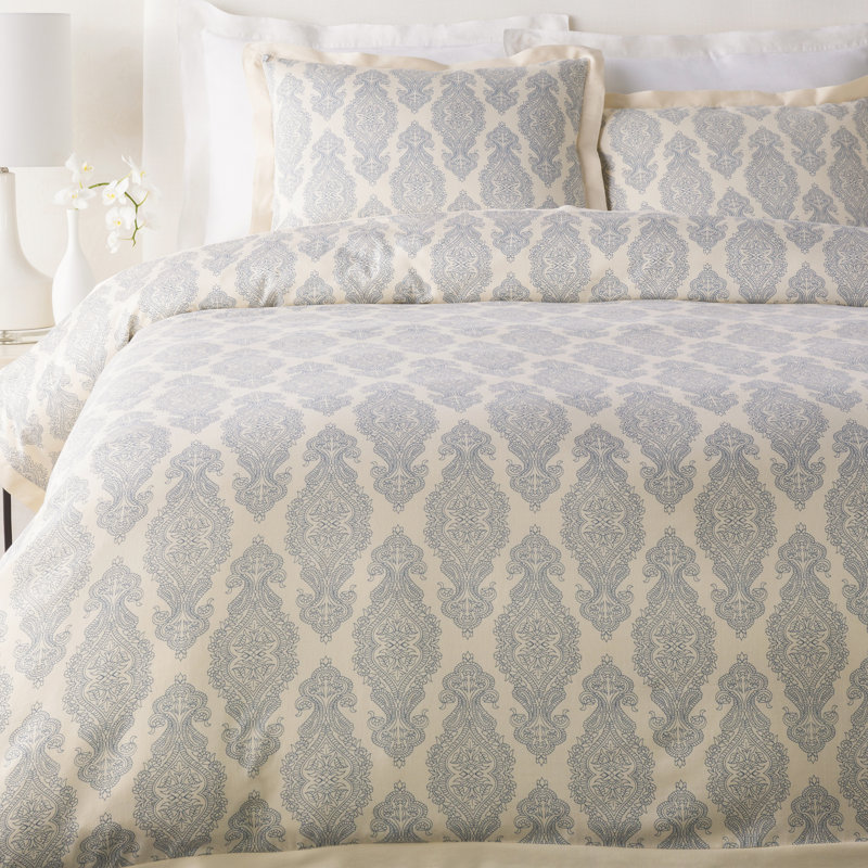 Alia Cotton Sateen Ikat Duvet Cover, Dark Blue, King
