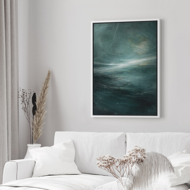 Abstrait bleu sarcelle, vague côtière moderne, art mural encadré sur toile, chambre principale, H 36 po x l 24 po x P 1,5 po