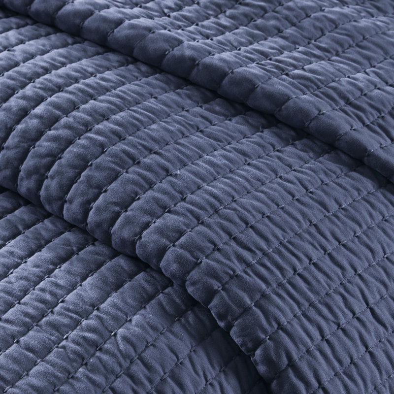 Courtepointe 3 pièces très grand / très grand bleu marine - réversible avec base en microfibre et coton