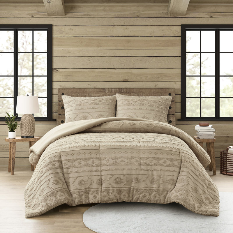 Édredon en chenille simple brun clair avec Southwestern, 2 taies décoratives, design très confortable, rembourrage, chaleur