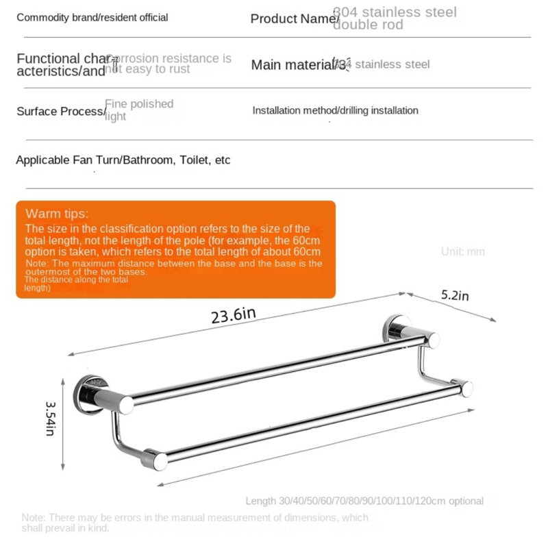 Porte-serviettes en acier inoxydable 304 pour salle de bain, porte-serviettes de douche à barre double réglable sans fixation murale, organisateur de salle de bain antirouille pour cuisine