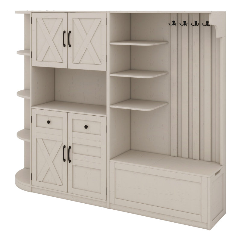 Multifunctional Left-Right Combination Hall Cabinet (Can Be Used Separately) With Storage And 4 Hooks, Storage Cabinet/ Hall Tree 2 In 1 For Living Room, Kitchen And Hallway