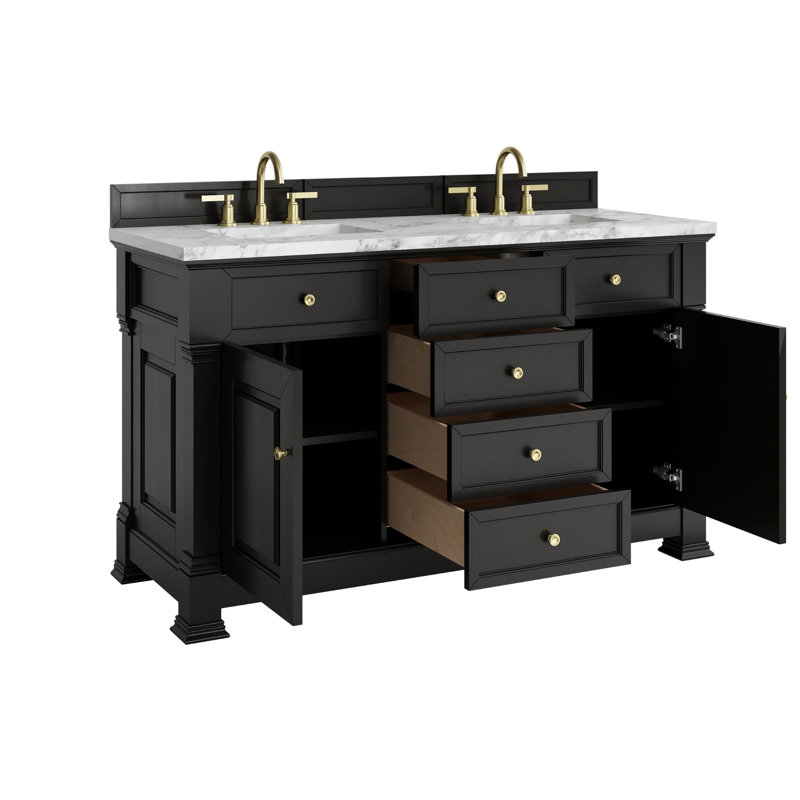 Brookfield 60'' W Double Vanity, Black Onyx, Carrara White, Widespread