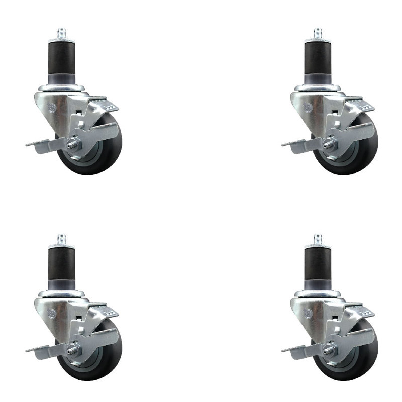 Ensemble de roulettes extensibles pivotantes en caoutchouc thermoplastique de 3 pouces et 1 pouce 5/8 pouces avec frein SCC