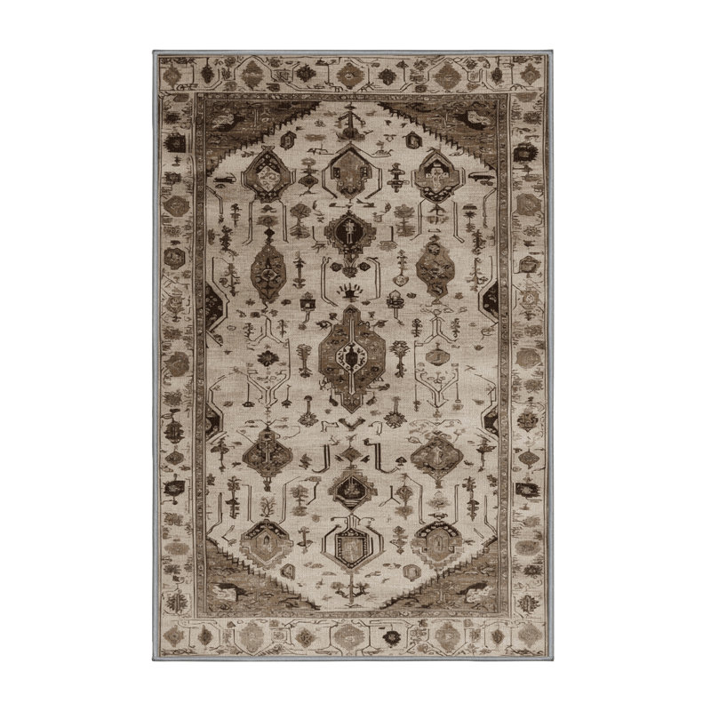 Tapis persan gris lavable à la machine, Rectangulaire 3 pi x 5 pi