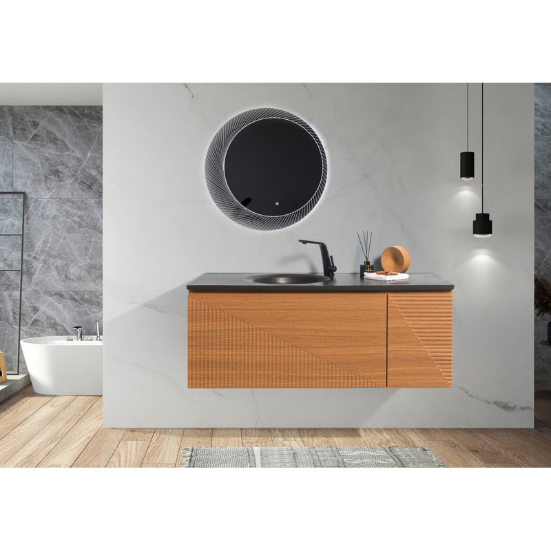 Lavabo de salle de bain circulaire encastrable en polymère noir avec trop-plein 20,7 po Alma