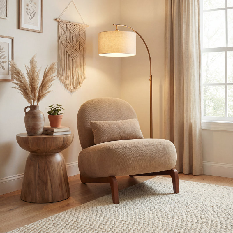 Méridienne Mid-Century moderne avec base traîneau, Coton sable beige