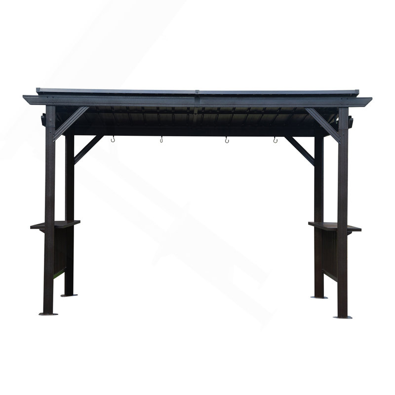 6. 5X12 FT Hardtop Grill Gazebo, Outdoor Bbq Gazebo With 2 Side Shelves And Sloping Galvanized Steel Roof, Metal Permanent Grill Canopy With Ceiling Hooks
