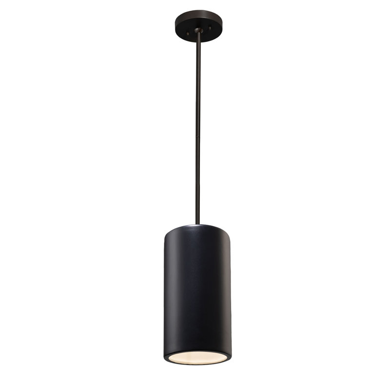 Luminaire suspendu cylindrique à tige rigide DEL, Noir mat, Noir mat carbone, H 13 po x l 7 po x P 7 po